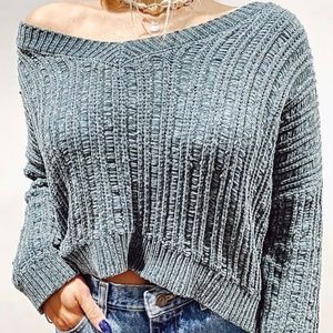 Green Wild Fable off the shoulder cropped sweater